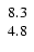 $\left. \begin{array}{c} 8.3 \\ 4.8 \end{array} \right. $