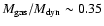 $M_{\rm gas}/M_{\rm dyn} \sim 0.35$