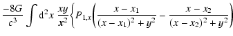 $\displaystyle \frac{-8G}{c^3}\int {\rm d}^2 x \; \frac{x y}{{\vec x}^2}\biggl\{
P_{1,x}
\biggl( \frac{x-x_1}{(x-x_1)^2+y^2} -
\frac{x-x_2}{(x-x_2)^2+y^2} \biggr)$