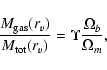 \begin{displaymath}%
\frac{M_{{\rm gas}}(r_v)}{M_{{\rm tot}}(r_v)} = \Upsilon \frac{\Omega_b}{\Omega_m},
\end{displaymath}