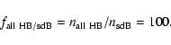 \begin{displaymath}f_{\rm all\ HB/sdB} = n_{\rm all\ HB}/n_{\rm sdB} = 100 .
\end{displaymath}