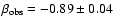 $\beta_{\rm obs}= -0.89\pm0.04$