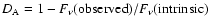 $D_{\rm A} = 1-F_{\nu}({\rm observed})/F_{\nu}(\rm intrinsic)$