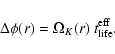 \begin{displaymath}\Delta \phi(r) = \Omega_K(r) ~t_{\rm {}life}^{\rm {}eff}.
\end{displaymath}