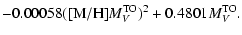 $\displaystyle -0.00058 ({\rm [M/H]} M_V^{\rm TO})^2+0.4801 M_V^{\rm TO}.$