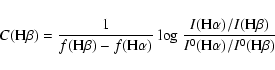 \begin{displaymath}C({\rm H}\beta) = \frac{1}{f({\rm H}\beta)-f({\rm H}\alpha)}
...
...a)/I({\rm H}\beta)}
{I^{0}({\rm H}\alpha)/I^{0}({\rm H}\beta)}
\end{displaymath}