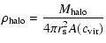 $\displaystyle \rho_{\rm halo} = \frac{M_{\rm halo}}{4 \pi r_{\rm s}^2 A(c_{\rm vir})}$