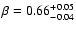 $\beta=0.66^{+0.05}_{-0.04}$