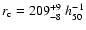 $r_{\rm c}=209^{+9}_{-8}~ h^{-1}_{50}$