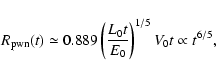 \begin{displaymath}
R_{\rm pwn}(t)\simeq 0.889\left({L_0t\over E_0}\right)^{1/5}V_0t\propto t^{6/5},
\end{displaymath}