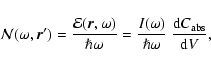 \begin{displaymath}
\mathcal{N}(\omega,\vec{r}^\prime) = \frac{\mathcal{E}(\vec{...
... \over \hslash \omega}~{{\rm d} C_{{\rm abs}}\over {\rm d} V},
\end{displaymath}