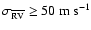 $\sigma_{\overline{\rm RV}} \ge 50 ~{\rm m~s}^{-1}$