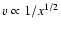 $v\propto 1/x^{1/2}$