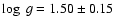 $\log~ g=1.50 \pm 0.15$