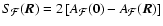 $S_\mathcal{F}(\vec{R})=2\left[A_\mathcal{F}(\vec{0})-A_\mathcal{F}(\vec{R})\right]$
