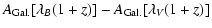 $\displaystyle A_{\rm Gal.}[\lambda _B(1+z)]-A_{\rm Gal.}[\lambda _V(1+z)]$