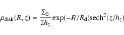 \begin{displaymath}%
\rho_{{\rm disk}}(R,z) = \frac{\Sigma_0}{2 h_z} \exp(-R/R_{\rm d}) {\rm sech}^2(z/h_z)
\end{displaymath}