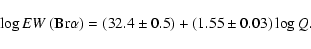 \begin{displaymath}\log {\rm {\it EW}}~({\rm Br}\alpha) = (32.4 \pm 0.5) +
(1.55 \pm 0.03) \log Q.
\end{displaymath}