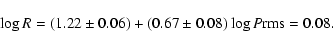 \begin{displaymath}
\log R = (1.22 \pm 0.06) + (0.67\pm 0.08) \log P \\ \\ {\rm rms}=0.08.
\end{displaymath}