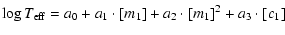$\displaystyle \log T_{\rm eff} = a_0 + a_1 \cdot [m_1] + a_2 \cdot [m_1]^2+ a_3 \cdot [c_1]$