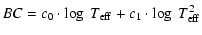 $\displaystyle BC = c_0 \cdot \log \ T_{\rm eff} + c_1 \cdot \log \ T_{\rm eff}^2$