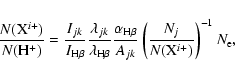 \begin{displaymath}\frac{N({\rm X}^{i+})}{N({\rm H}^+)} = \frac{I_{jk}}{I_{{\rm
...
...k}} \left({\frac{N_j}{N({\rm
X}^{i+})}}\right)^{-1}N_{\rm e},
\end{displaymath}