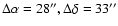 $\Delta\alpha = 28'', \Delta\delta= 33''$