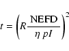 \begin{displaymath}
t = \left(R\frac{~\mbox{NEFD}~}{\eta~p I}\right)^2
\end{displaymath}