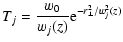 $\displaystyle T_j = \frac{w_0}{w_j(z)}{\rm e}^{-r_\perp^2/w_j^2(z)}$