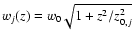 $w_j(z) = w_0 \sqrt{1 + z^2/z_{0,j}^2}$