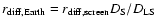 $r_{\rm diff,Earth}= r_{\rm diff,screen} D_{\rm S}/D_{\rm LS}$
