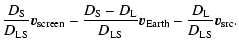 $\displaystyle \frac{D_{\rm S}}{D_{\rm LS}} {\vec v}_{\rm screen} - \frac{D_{\rm...
...\rm LS}}{\vec v}_{\rm Earth} - \frac{D_{\rm L}}{D_{\rm LS}} {\vec v}_{\rm src}.$