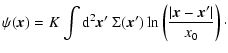 $\displaystyle \psi ({\vec x}) = K \int {\rm d}^2{\vec x}' ~ \Sigma({\vec x}') \ln \left( \frac{\vert{\vec x}-{\vec x}'\vert}{x_0}\right)\cdot$