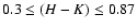 $0.3\le(H-K)\le0.87$
