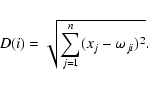 \begin{displaymath}D(i)=\sqrt{\sum_{j=1}^{n}(x_j-{\omega}_{ji})^2}.
\end{displaymath}