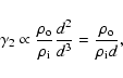 \begin{displaymath}%
\gamma_2\propto \frac{\rho_{\rm o}}{\rho_{\rm i}}\frac{d^2}{d^3}
=\frac{\rho_{\rm o}}{\rho_{\rm i}d},
\end{displaymath}