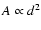 $A\propto d^2$
