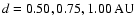 $d=0.50, 0.75,
1.00~\rm AU$