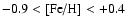$-0.9 < \mbox{[Fe/H]} <+0.4$