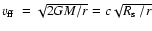 $\mbox{$v_{\rm ff}$ }= \sqrt{2GM/r} = c\sqrt{\mbox{$R_{\rm s}$ }/r}$