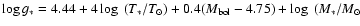 $\log g_*= 4.44 + 4\log~ (T_*/T_{\odot}) +
0.4(M_{\rm bol}-4.75) + \log~ (M_*/M_{\odot}$
