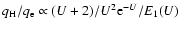 $q_{\rm H}/q_{\rm e} \propto (U+2)/U^2 {\rm e}^{-U}/E_1(U)$