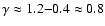 $\gamma \approx 1.2{-}0.4 \approx 0.8$