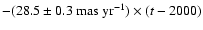 $-(28.5\pm0.3~{\rm mas~yr}^{-1}) \times (t-2000)$