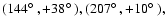 $(144\mbox{$^\circ$ },+38\mbox{$^\circ$ }), (207\mbox{$^\circ$ },+10\mbox{$^\circ$ }),$