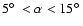 $5\mbox{$^\circ$ }< \alpha < 15\mbox{$^\circ$ }$