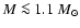 $M \la 1.1~M_\odot$