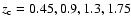 $z_{\rm c}=0.45,0.9,1.3,1.75$