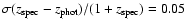 $\sigma(z_{\rm spec}-z_{\rm phot})/(1+z_{\rm spec})= 0.05$