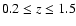 $0.2\leq z \leq 1.5$